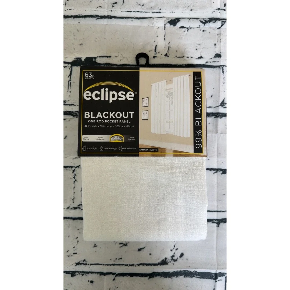 Eclipse Samara Blackout Curtain Panel White 42x63 Rod Pocket 99% Light Blocking